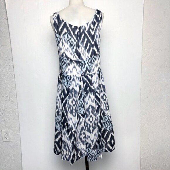 Peruvian Connection Ikat Fit and FlareDress Size 10 Blue White Sleeveless - Picture 4 of 11